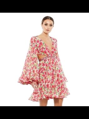 Mac Duggal Pink Floral Cutout Mini Dress